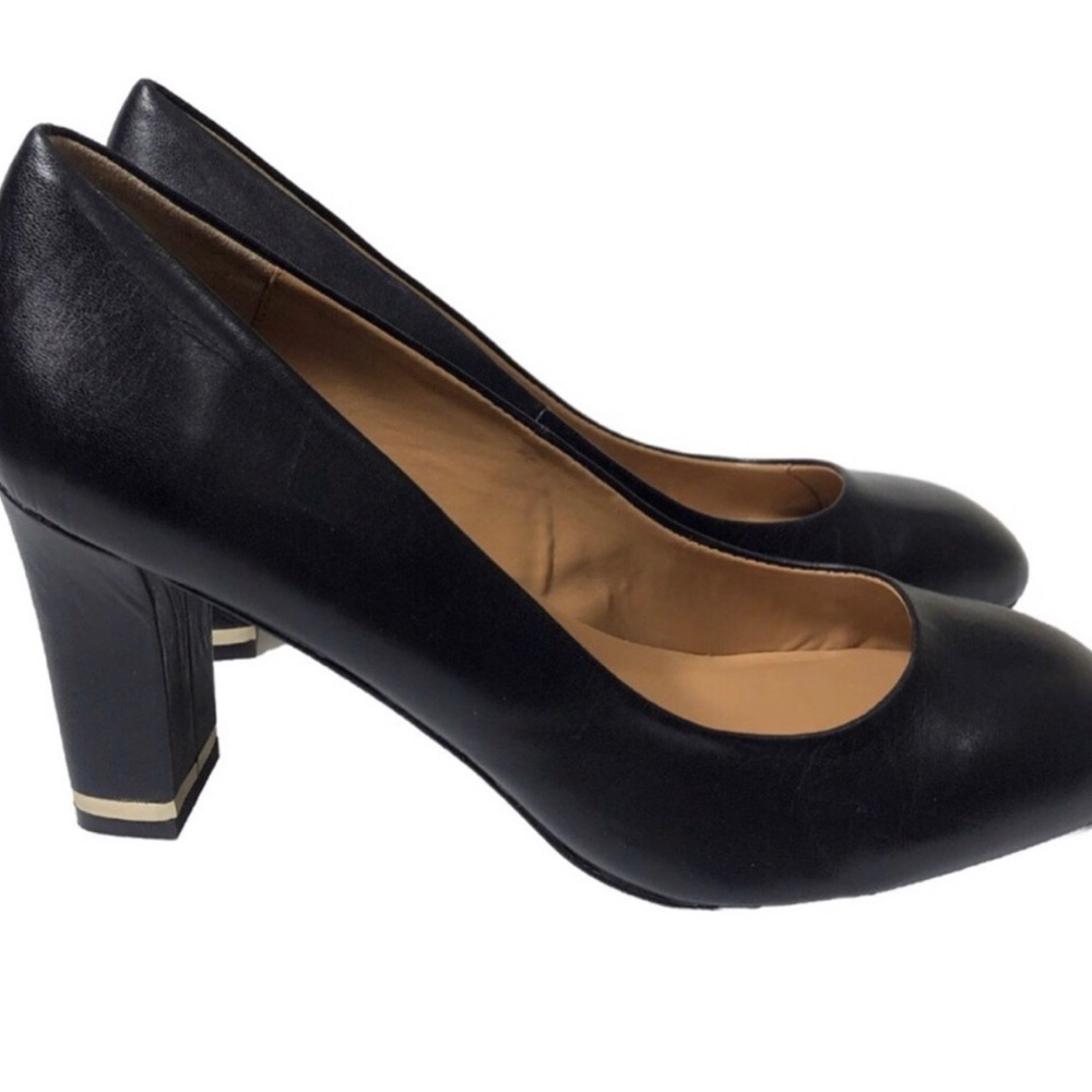 Talbots Leather Black Gold Block Heels. Size 11.